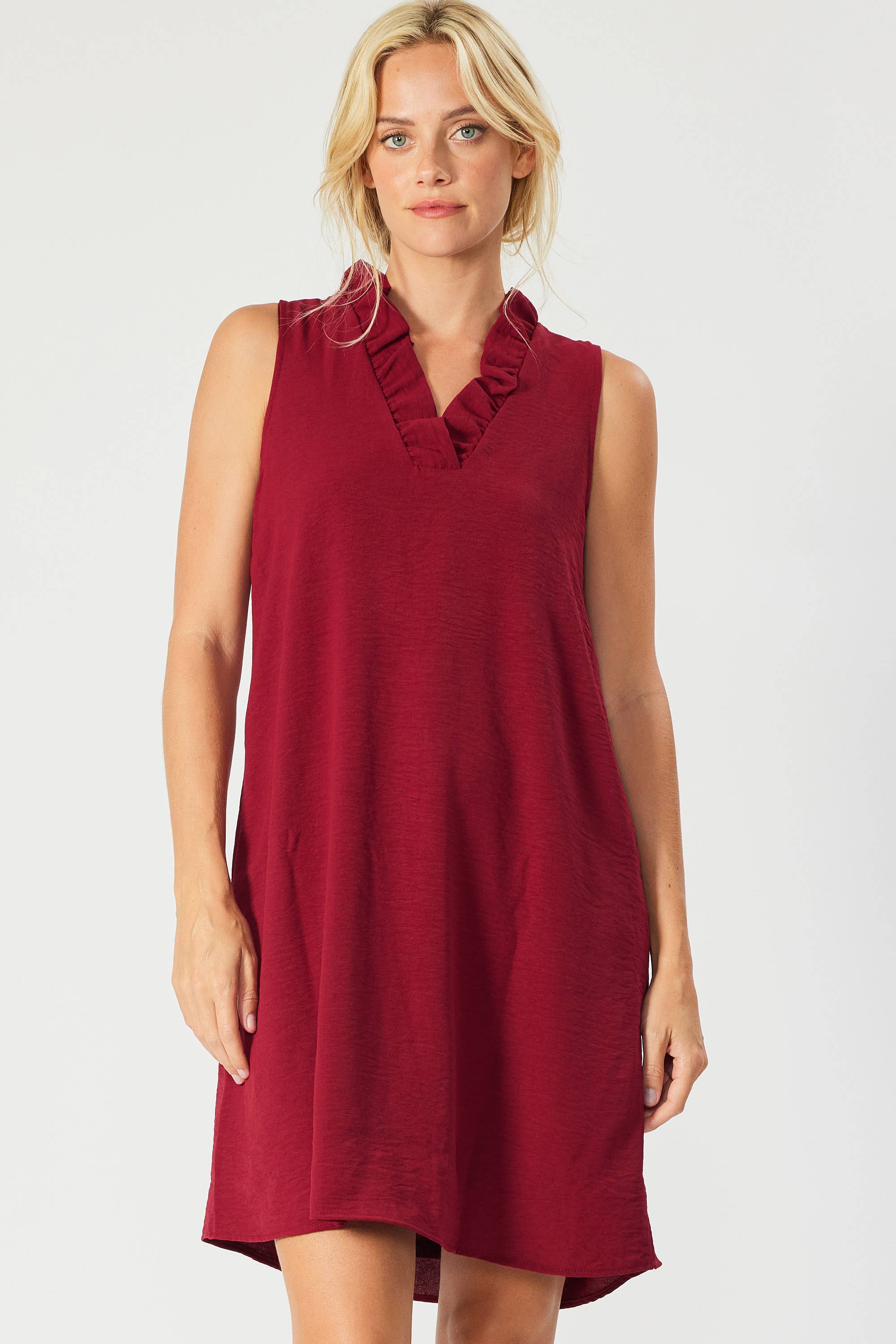 SLEEVELESS SOLID WOVEN DRESS