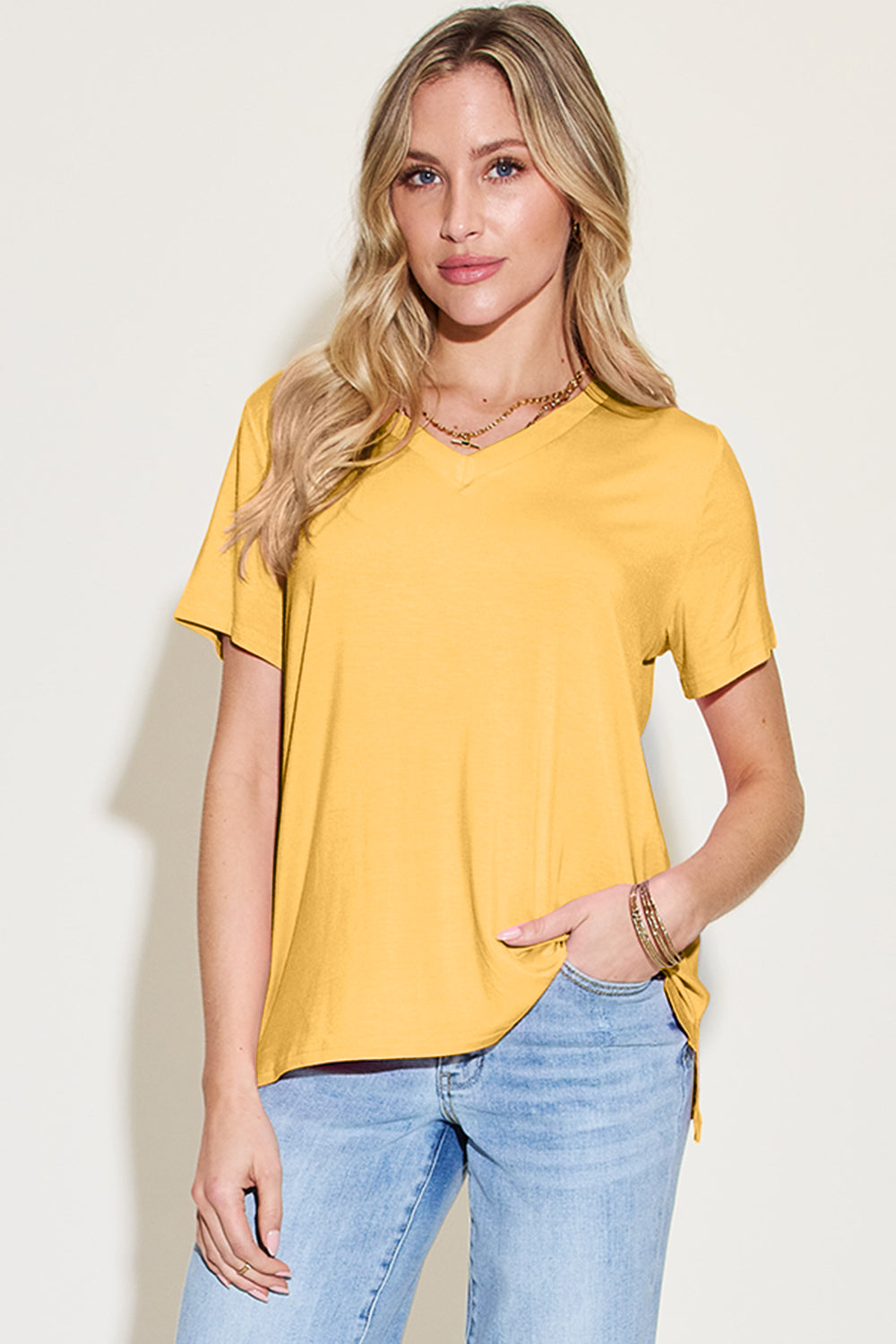 Famous Bamboo V-Neck High-Low Tee