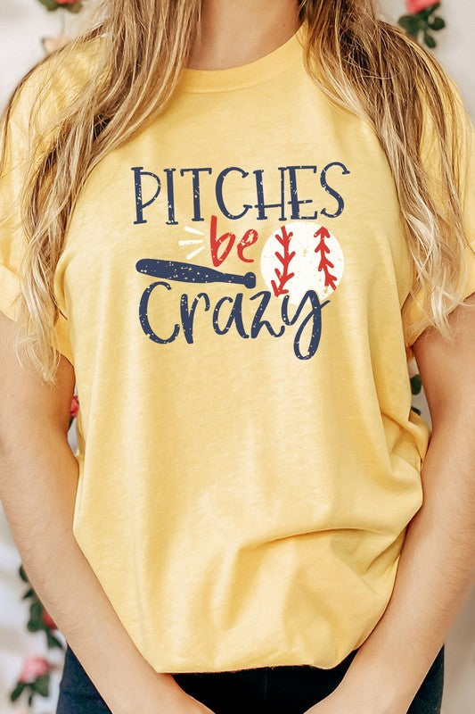 Pitches Be Crazy Baseball Bat Sports Graphic Tee