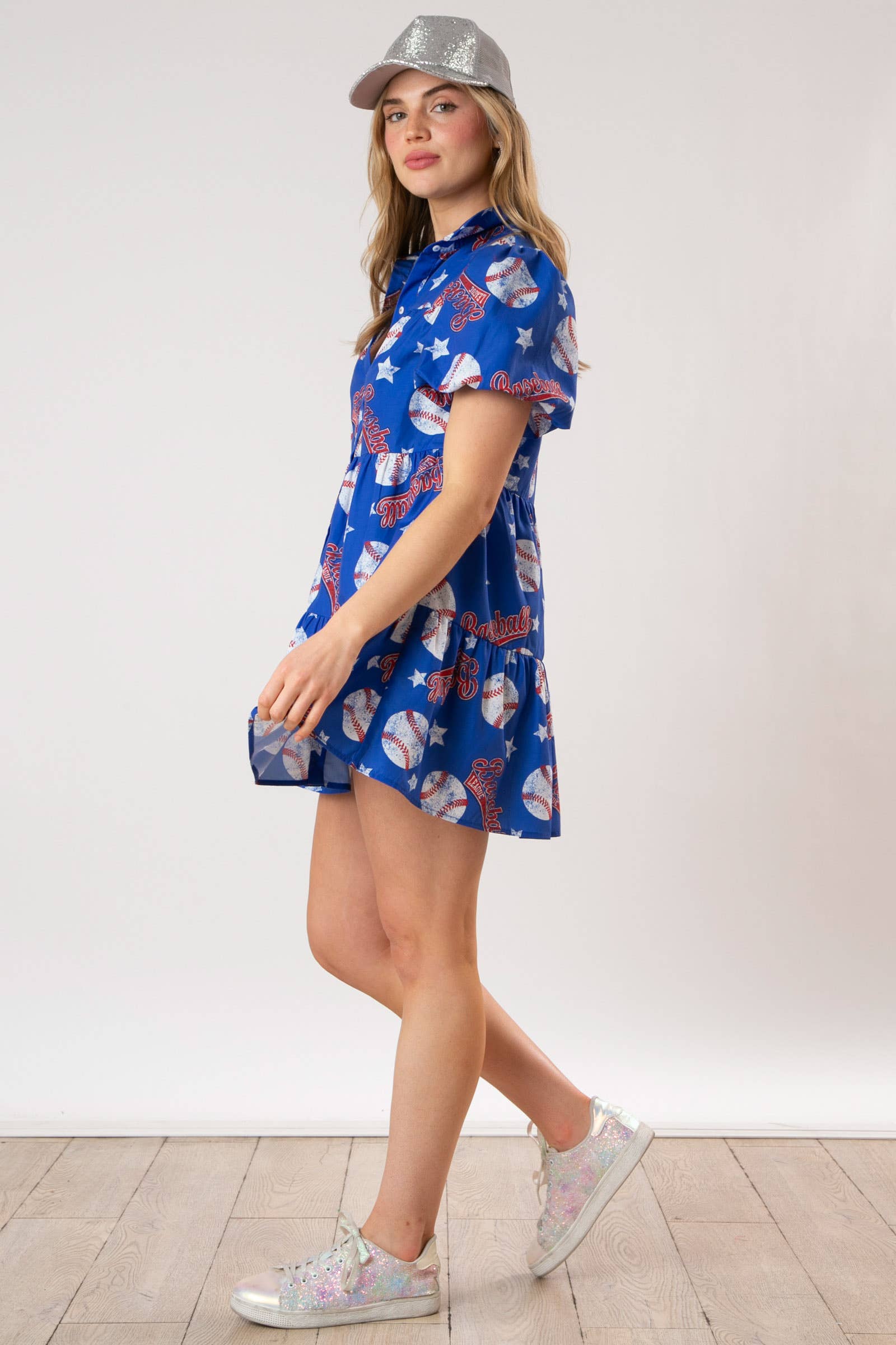 Baseball All Over Print Mini Dress-