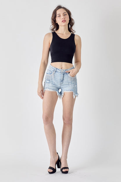 Shorts with Fringe Detail Pockets