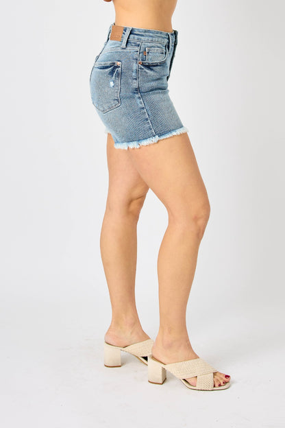 Judy Blue-Raw Hem Denim Shorts