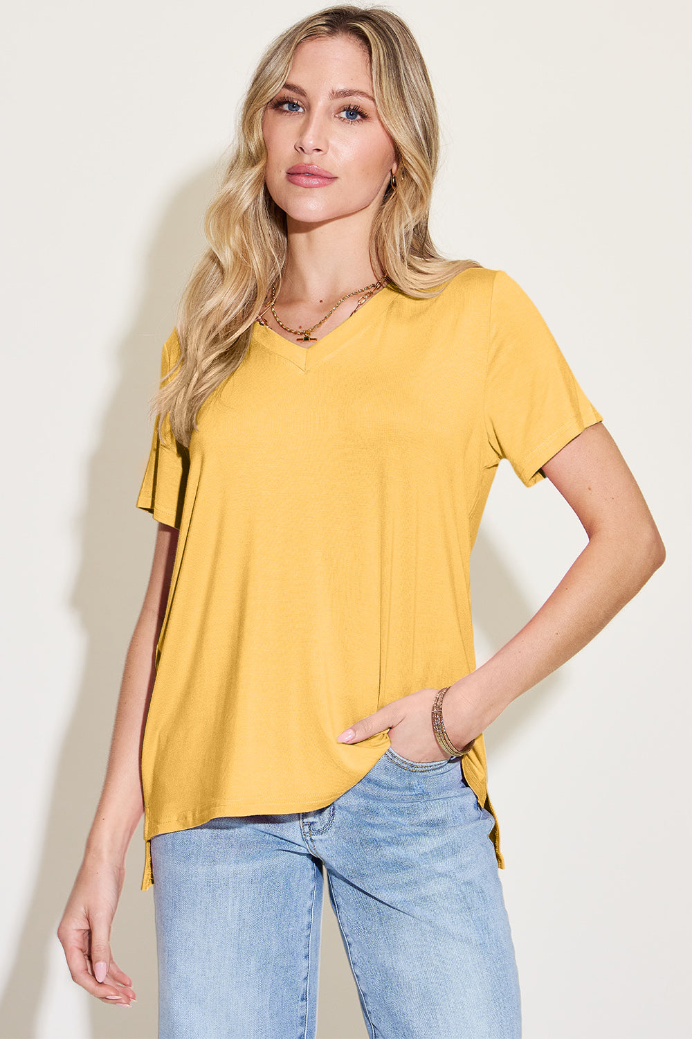 Famous Bamboo V-Neck High-Low Tee