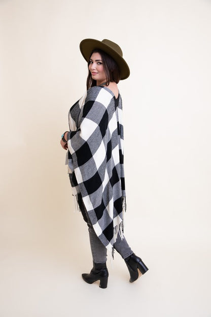 Buffalo Check Tassel Poncho