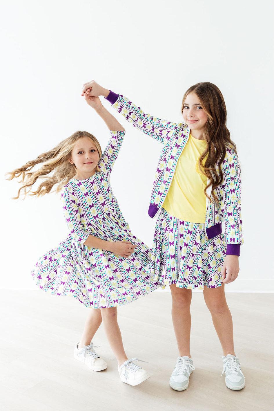 Mardi Gras 3/4 Sleeve Pocket Twirl Dress