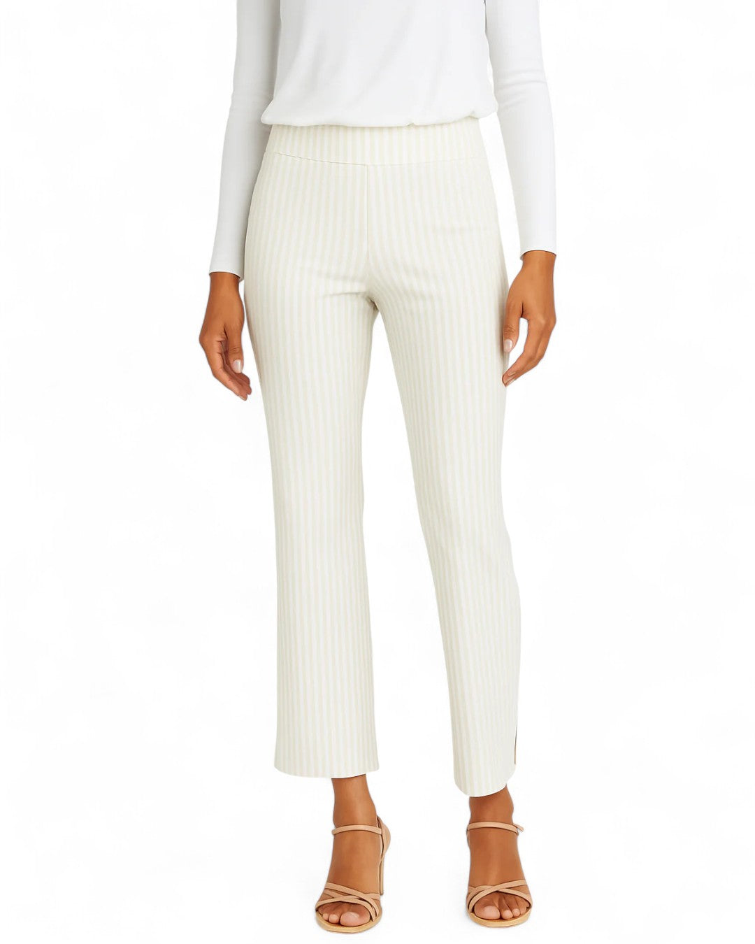 Krazy Larry P600 Pull on Wide Ankle Pant - Oatmeal Stripe