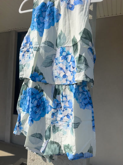 Floral Hydrangea Romper, Blue